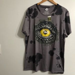 Jurassic world men’s shirt Dino eyes graphic pull over crewneck tie dye gray. XL